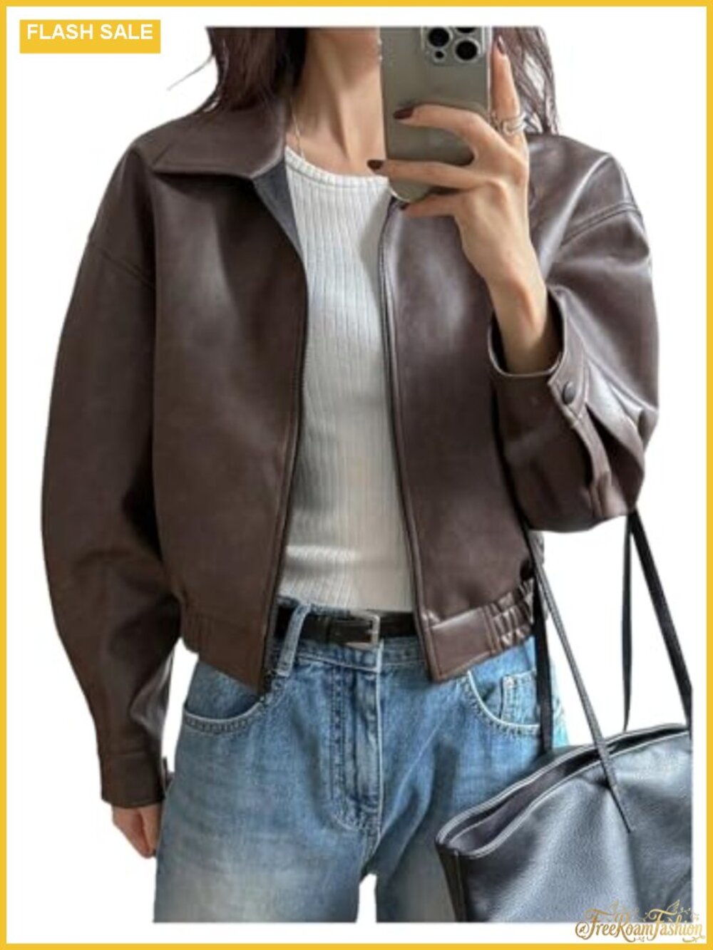Women's Faux Leather Zip Up Crop Bomber Motorcycle Jacket